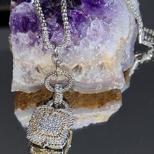 Women's 925 & 14kt Gold with Diamonds Purse Necklace on an 925 18" Popcorn Chain